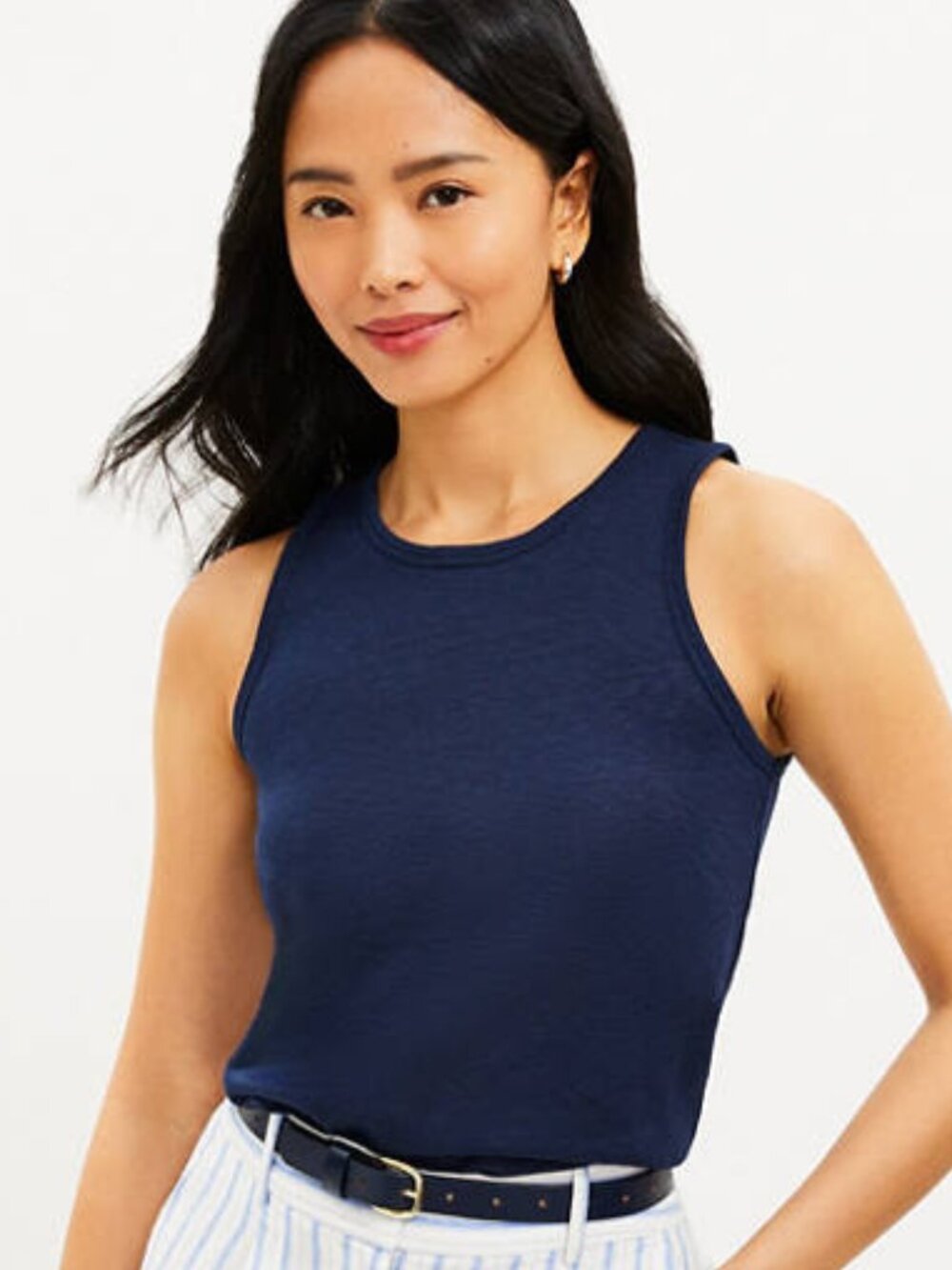 LOFT Linen Blend Racerback Tank Top - Deep Space Blue, Size M Regular